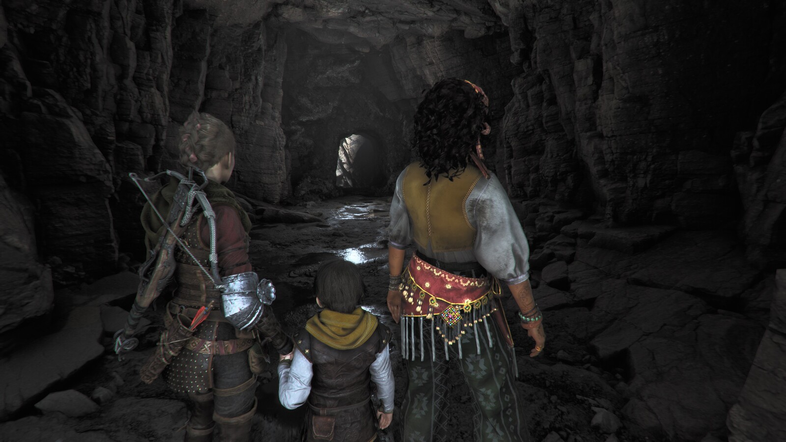 Three characters in a cave