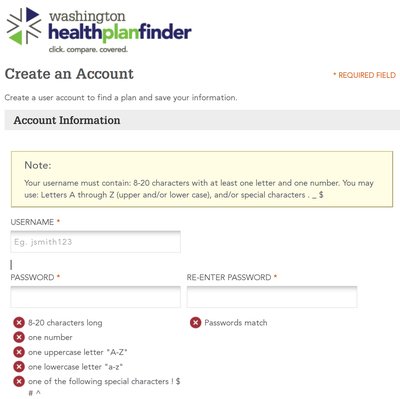 Washington Health Plan Finder Account Registration