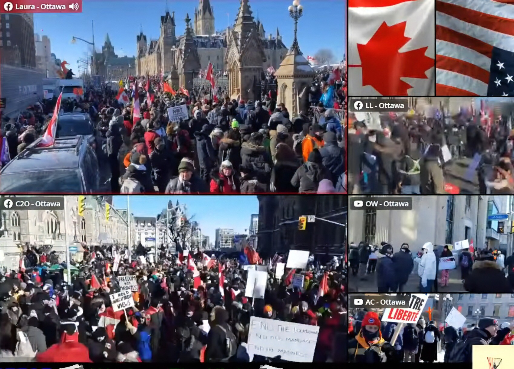Multiple Livestreams of the Canadian Trucker's Protests