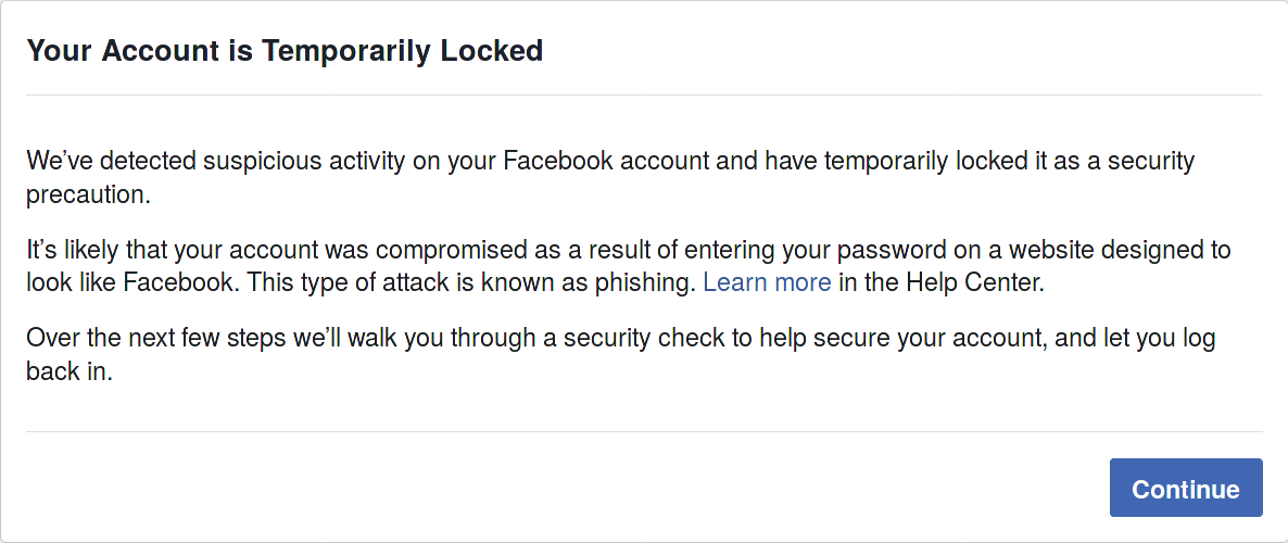 Message Indicating I'm Locked out of my Account