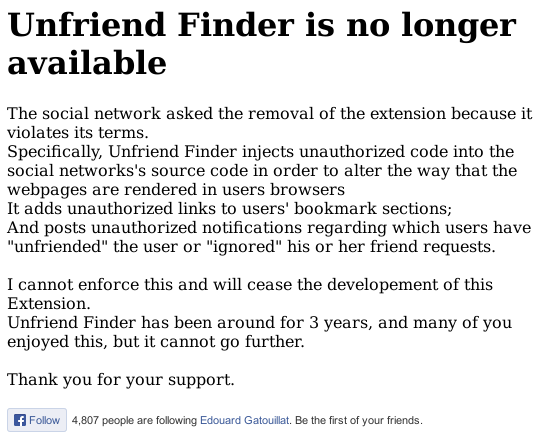 Takedown notice on unfriendfinder.com