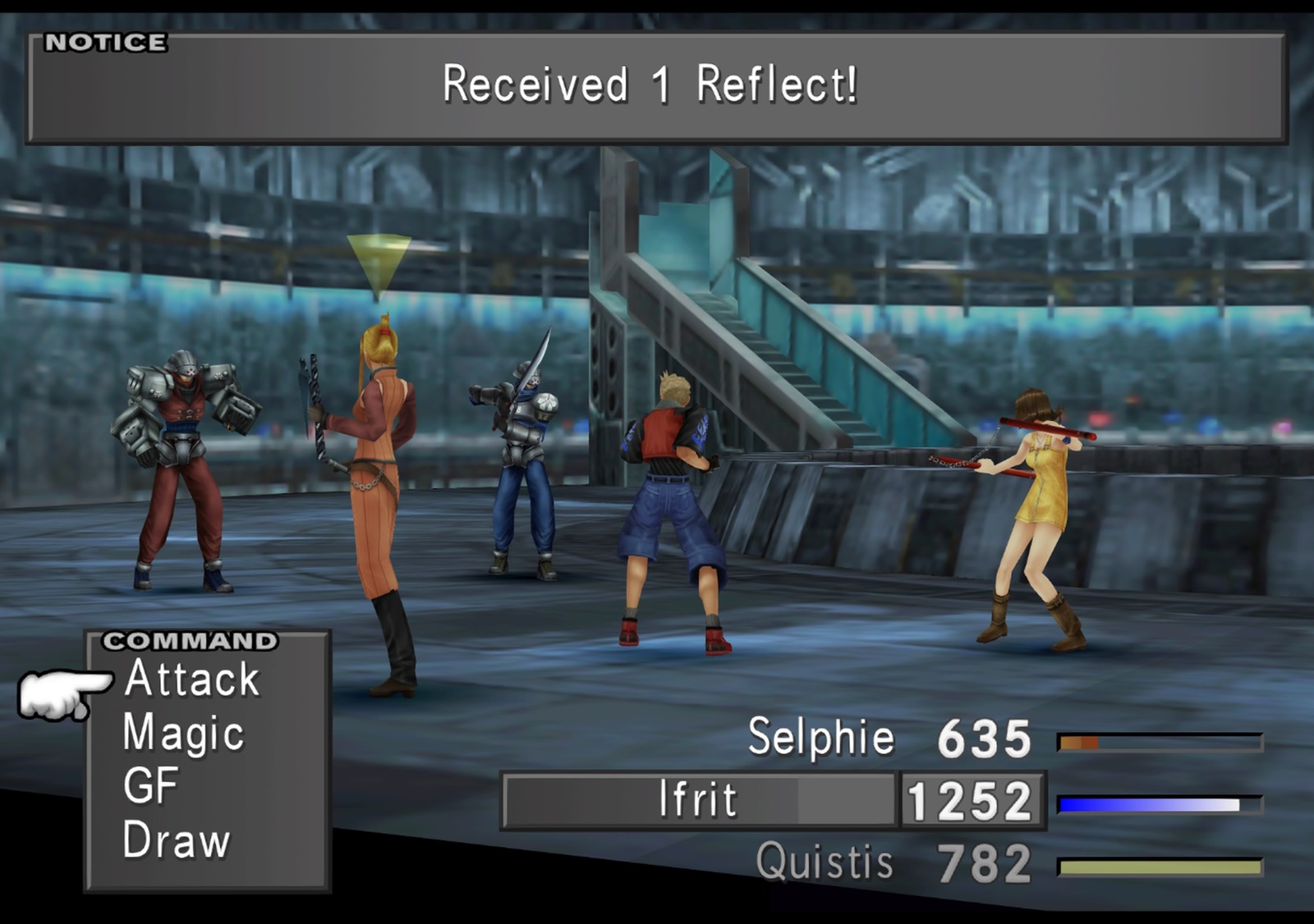 Quistis, Zell and Selphie fighting soldiers