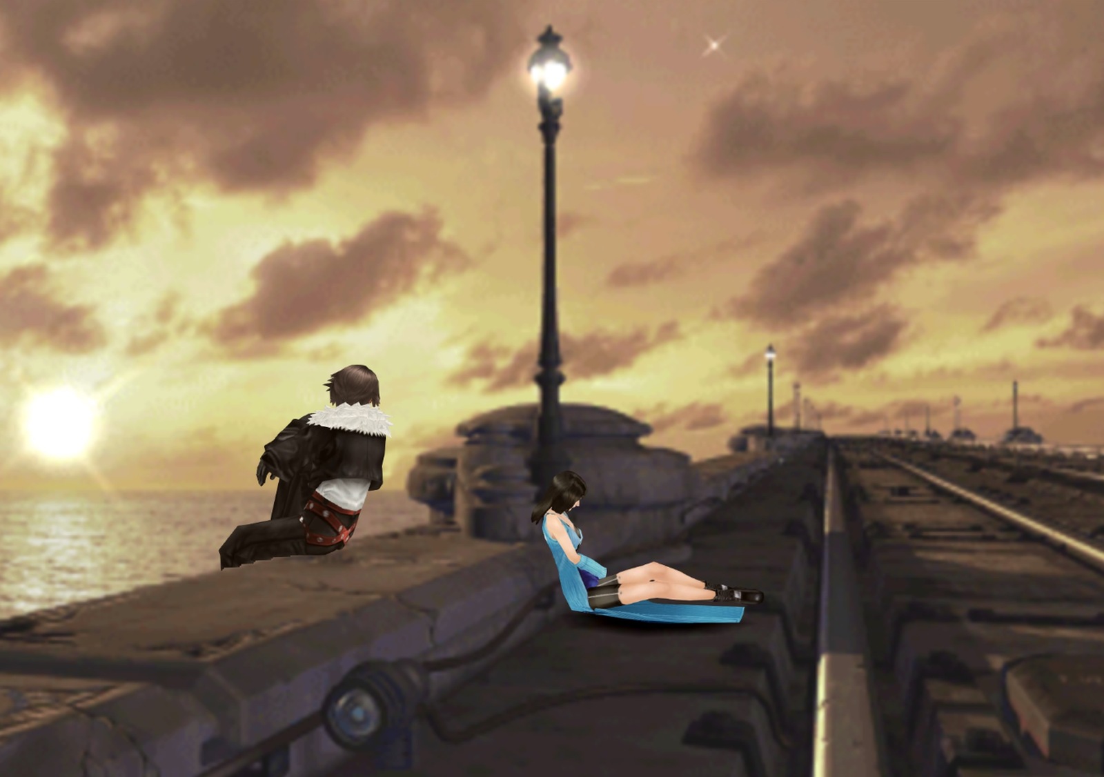 Squall and Rinoa on a bridge