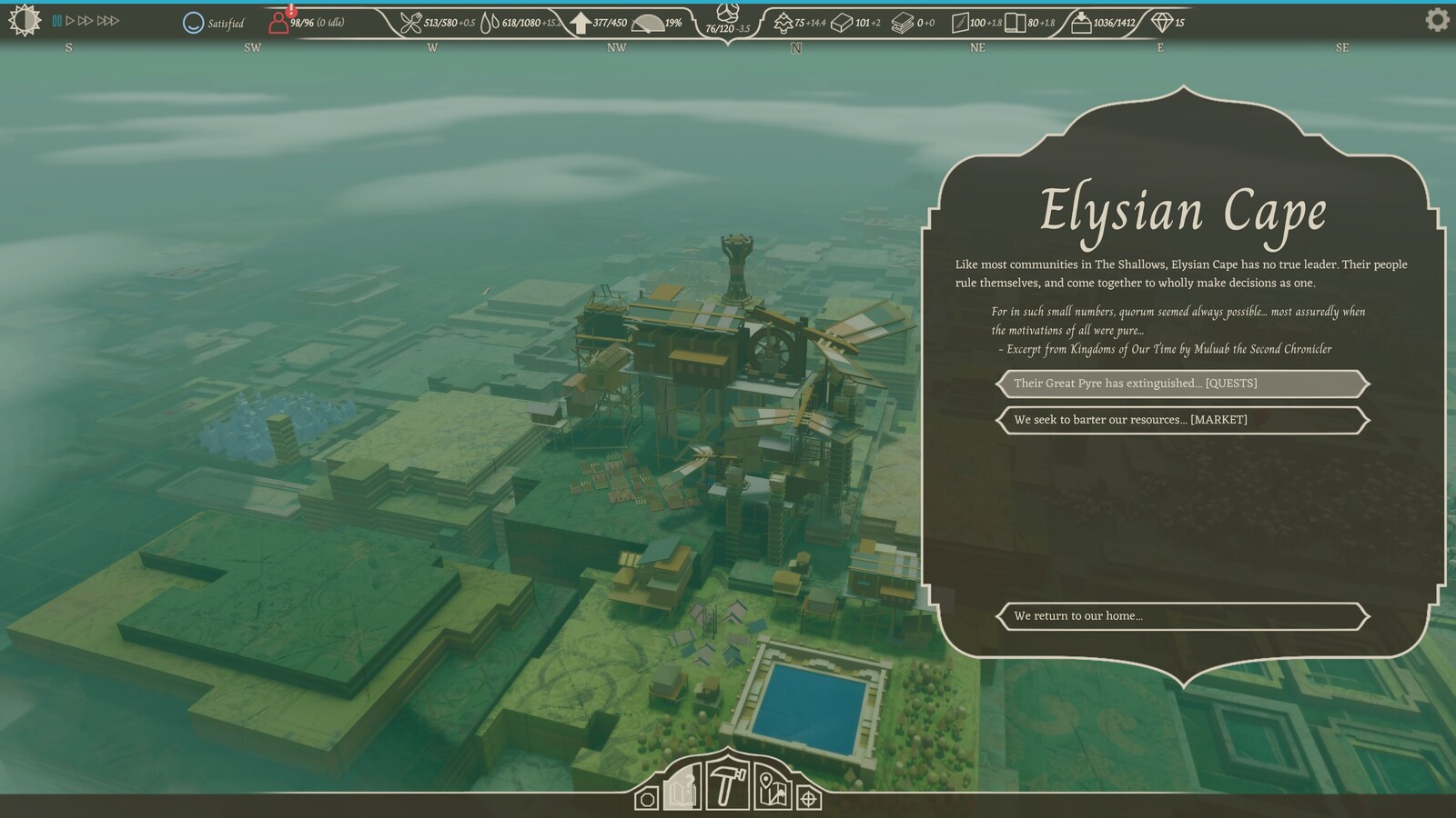 Elysian Cape - Like most communities in The Shallows, Elysian Cape has no true leader. Their people rule themselves, and come together to wholly make decisions as one