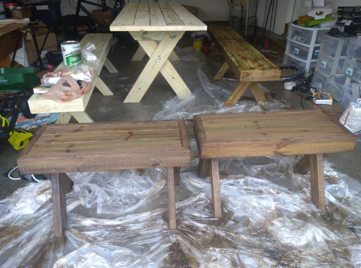 Small Benches with Two Coats of Stain