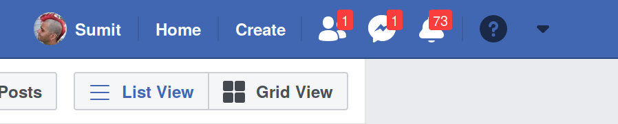 Older Facebook Status Bar with 1 friend request, 1 message and 73 unread general notifications