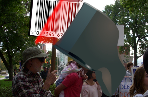 Barcode Scanner Scanning a Protestor Sign