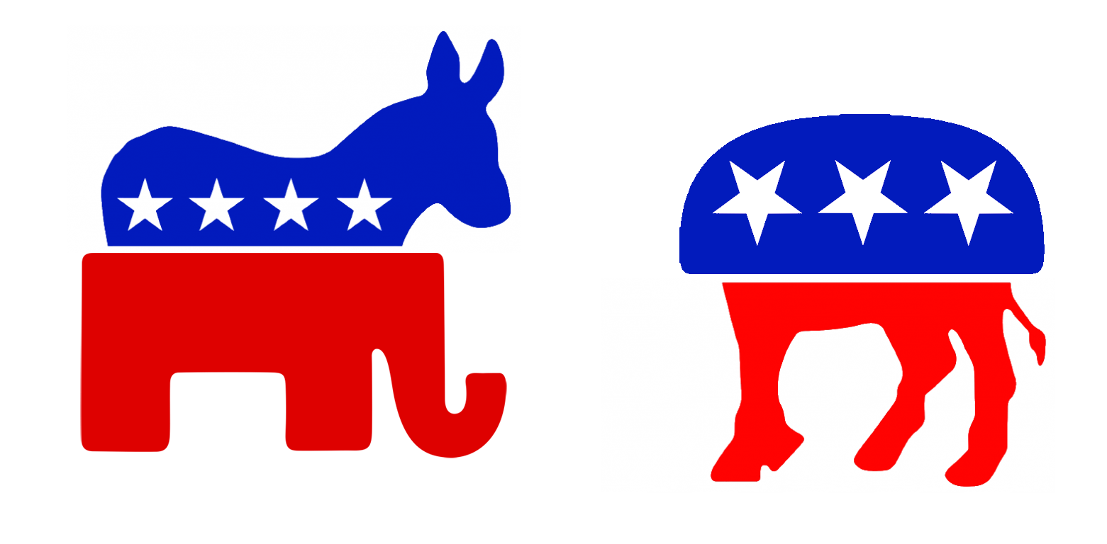 Democrat and Republican Mascots with Tops and Bottoms Exchanged