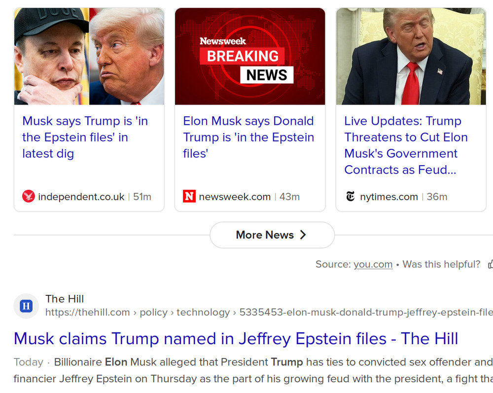 Media coverage focuses on Elon's statement about Trump and Epstein