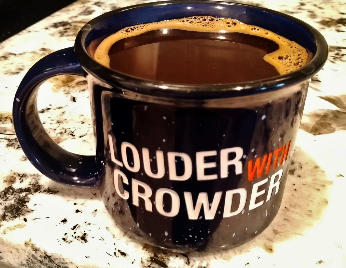 Louder with Crowder Mug Club Mug filled with Coffee