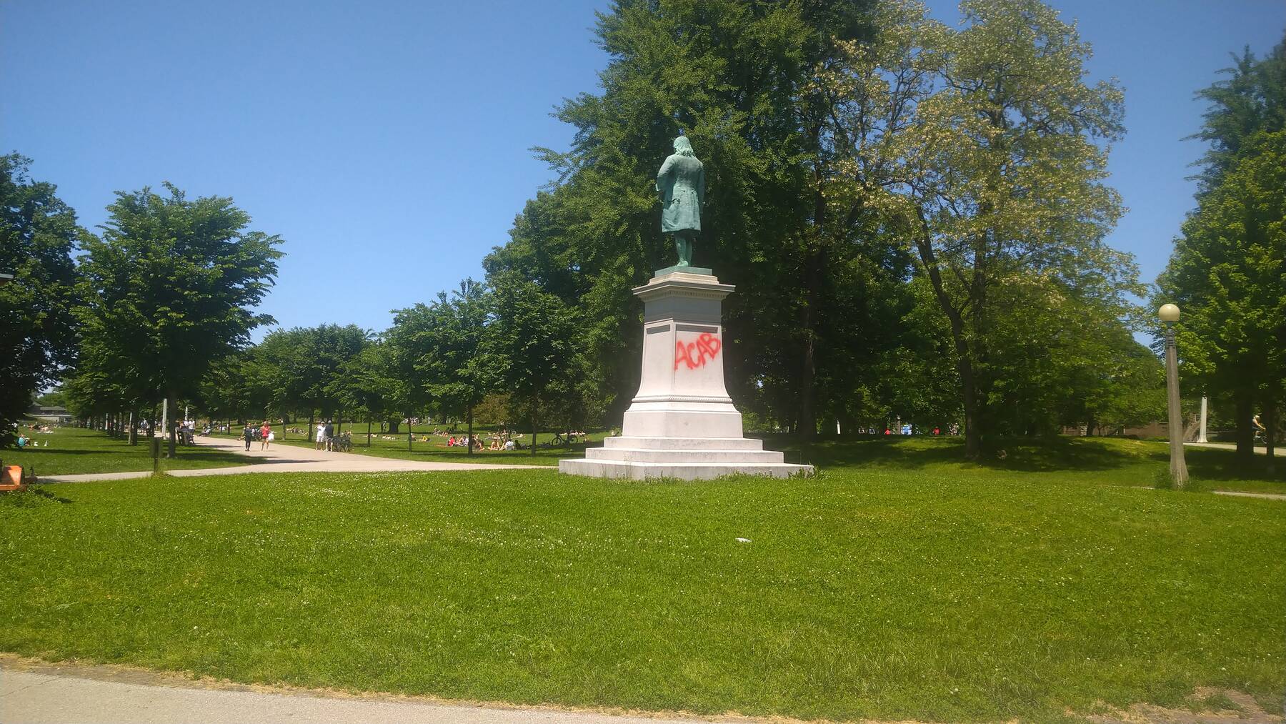 ACAB Spray Painted on a Statue in Lincoln Park Chicago