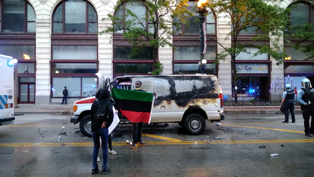 Burnt Out Police Van. Chicago. May 30 2020.