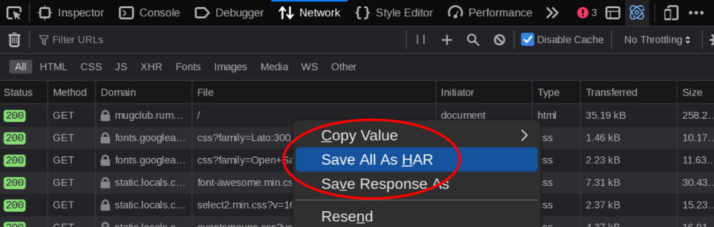 How to Export a HAR File from the Web Browser's Network Tool