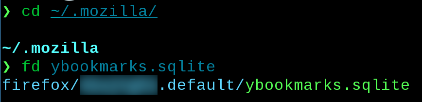 Searching for ybookmarks.sqlite file in the Mozilla profile directory