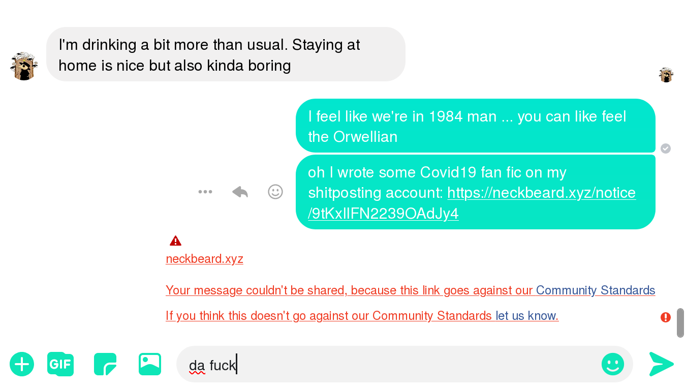 Link to neckbeard.xyz blocked on Facebook Messenger