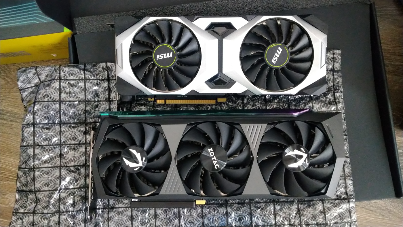 MSI 2080-Ti (top) and Zotac 3080-Ti Amp Holo (bottom)