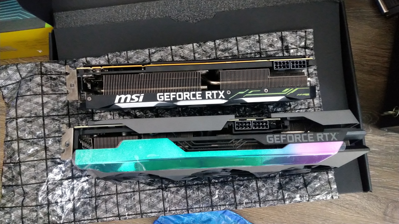 MSI 2080-Ti (top) and Zotac 3080-Ti Amp Holo (bottom)