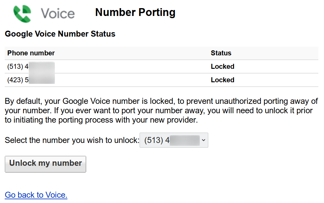 Google Voice Number Porting Screen