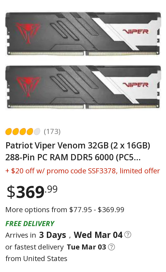 32GB (2x16 GB) for $370
