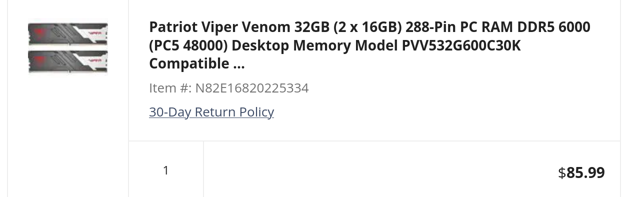 32GB (2x16 GB) for $86