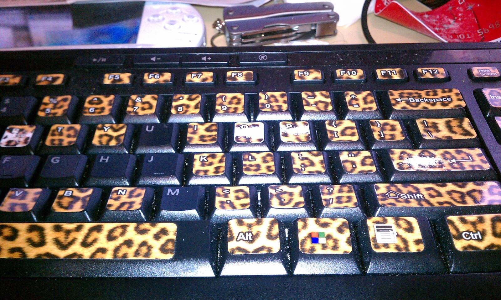 Keyboard with Leopard Print Stickers on Individual Keys