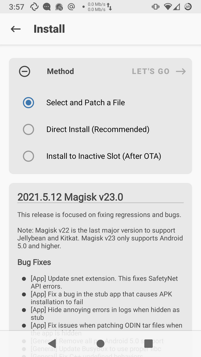 Screenshot of Magisk App Installation Screen