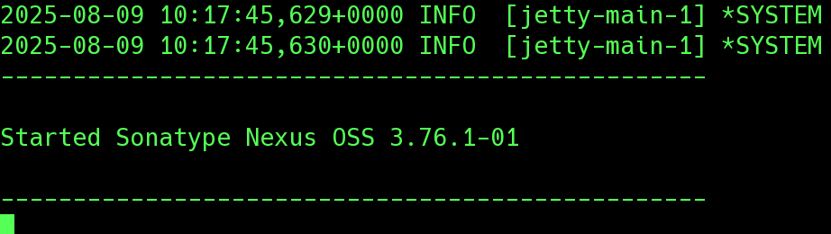 Startup Logs for Sonatype Nexus OSS 3.76.1-01