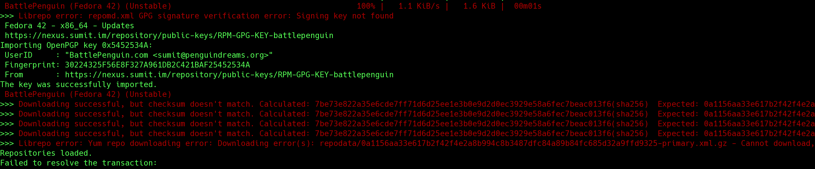RPM Signature Error Screenshot