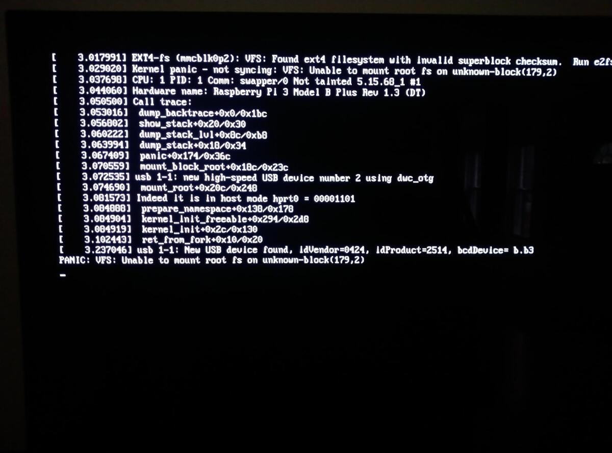 Linux Kernel Unable to mount root VFS failure screenshot