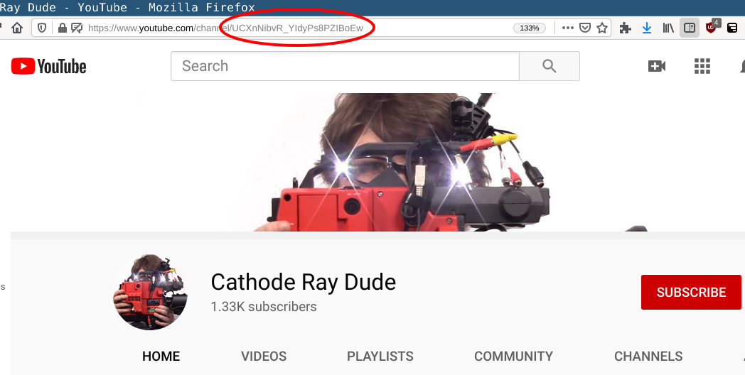 Screenshot of YouTube Channel with the Channel ID Circled