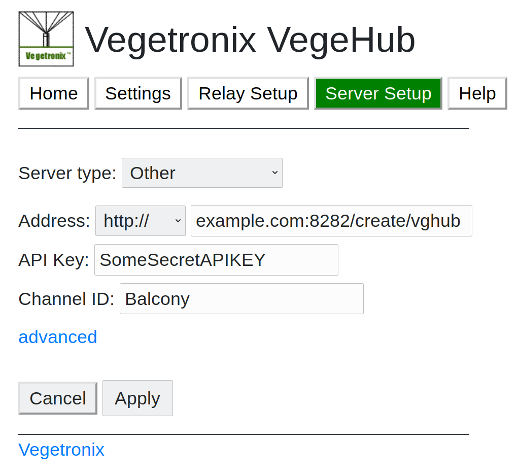 Screenshot of VegeHub Configuration Web Application