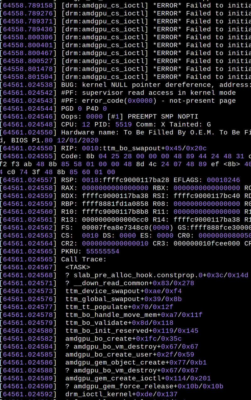 Kernel Panic stacktrace from amdgpu Driver/Module