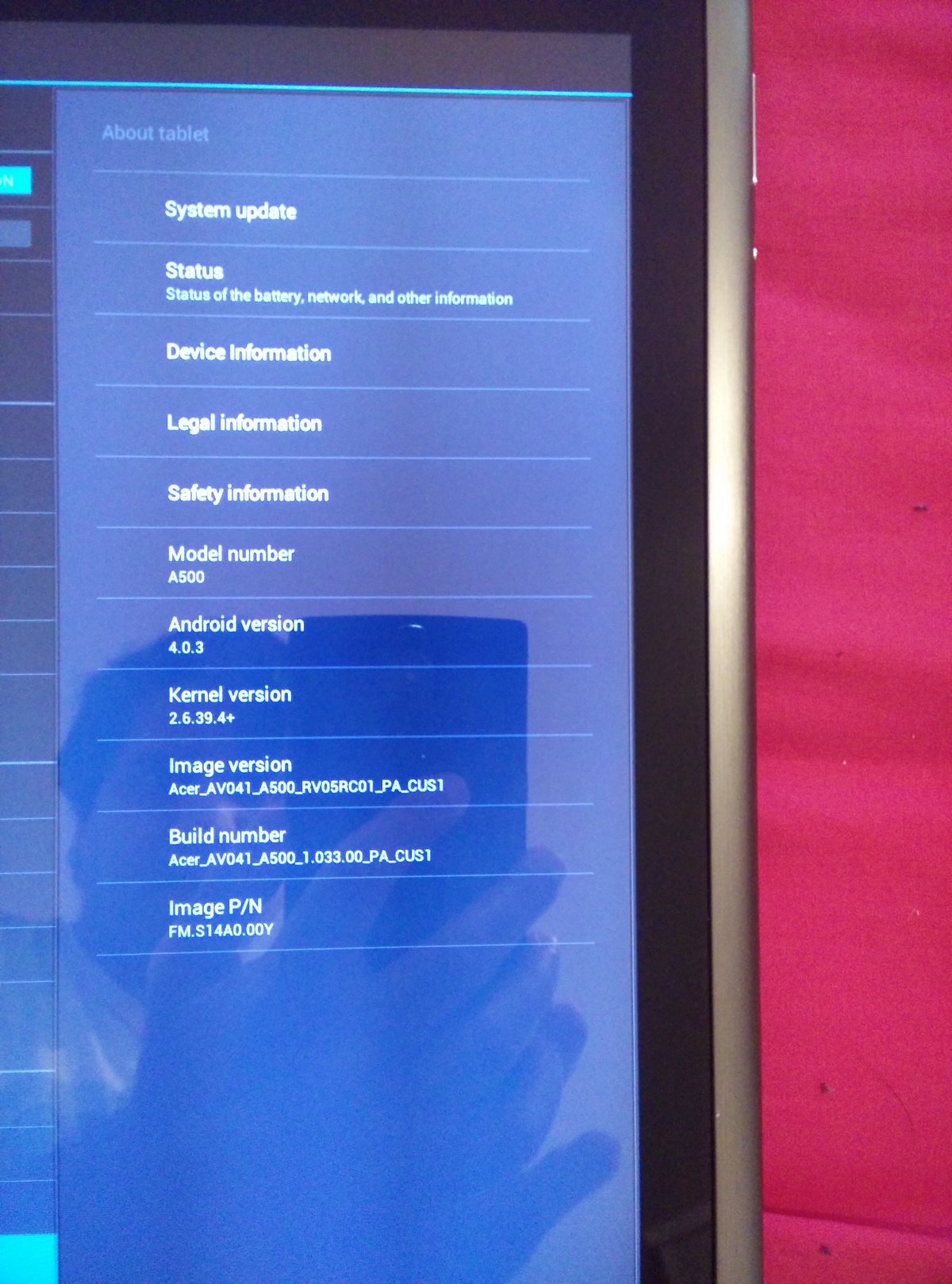 Acer Iconia A500 System Menu