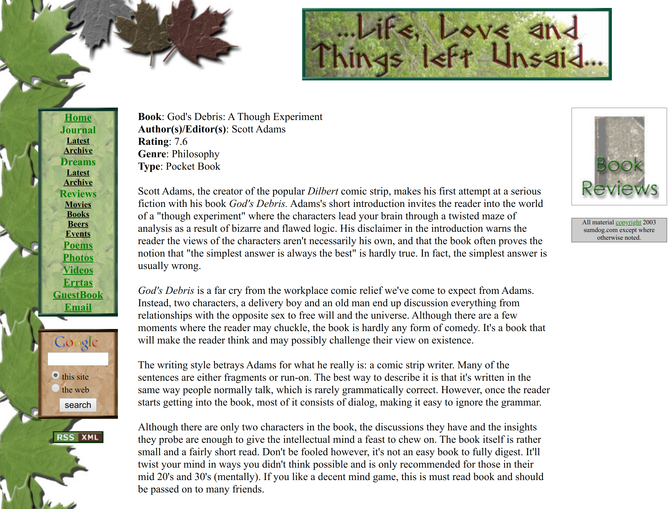 A book review from the second version of my personal website