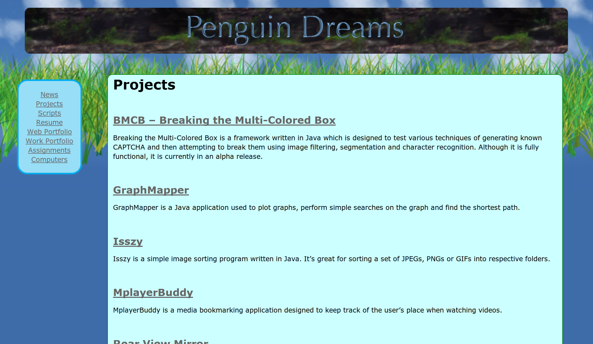 Projects page of the redesigned version of my professional website