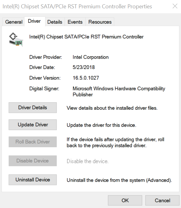 Intel RST Drives in the Windows Device Manager