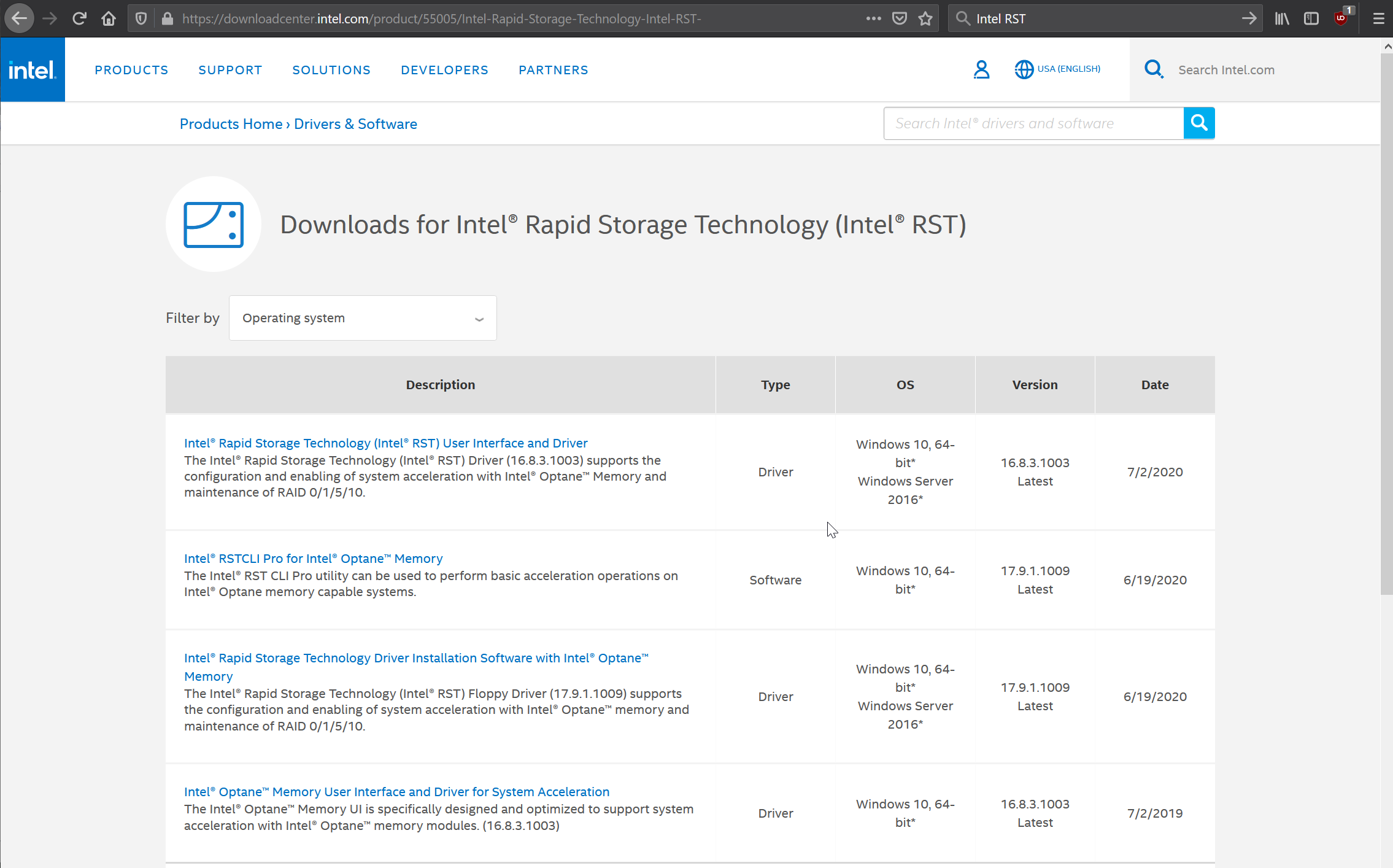 Intel RST Driver Downloads