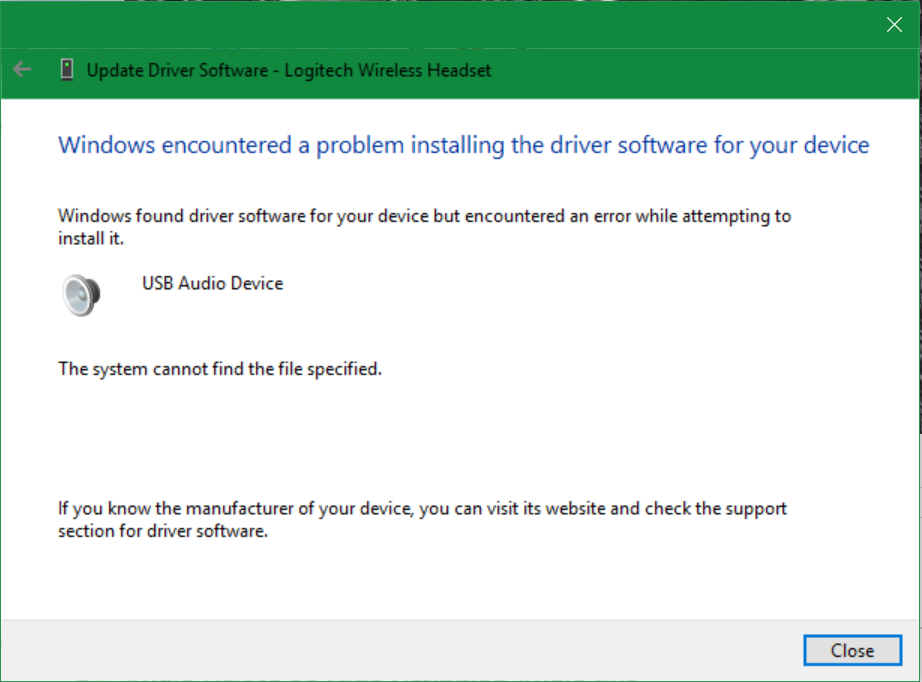 Error message when attempting to update drivers