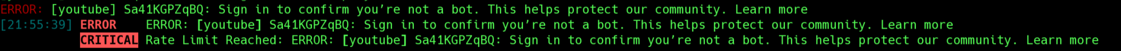 Error Message from YouTube's Rate Limit